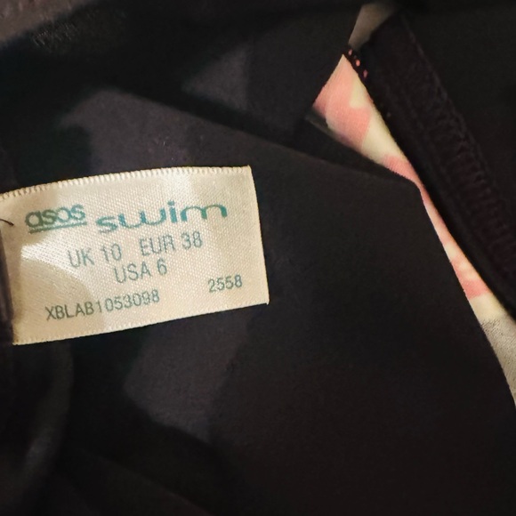 ASOS Swim Black and Pink One Piece Cut Out Detail One Shoulder Swimsuit, Size 6 - Picture 15 of 15